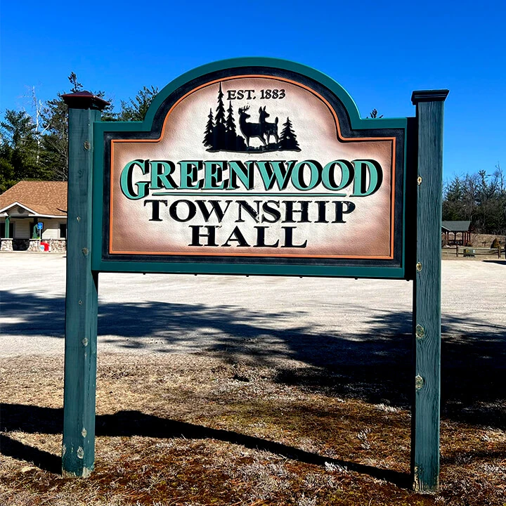 Greenwood Township Hall sign